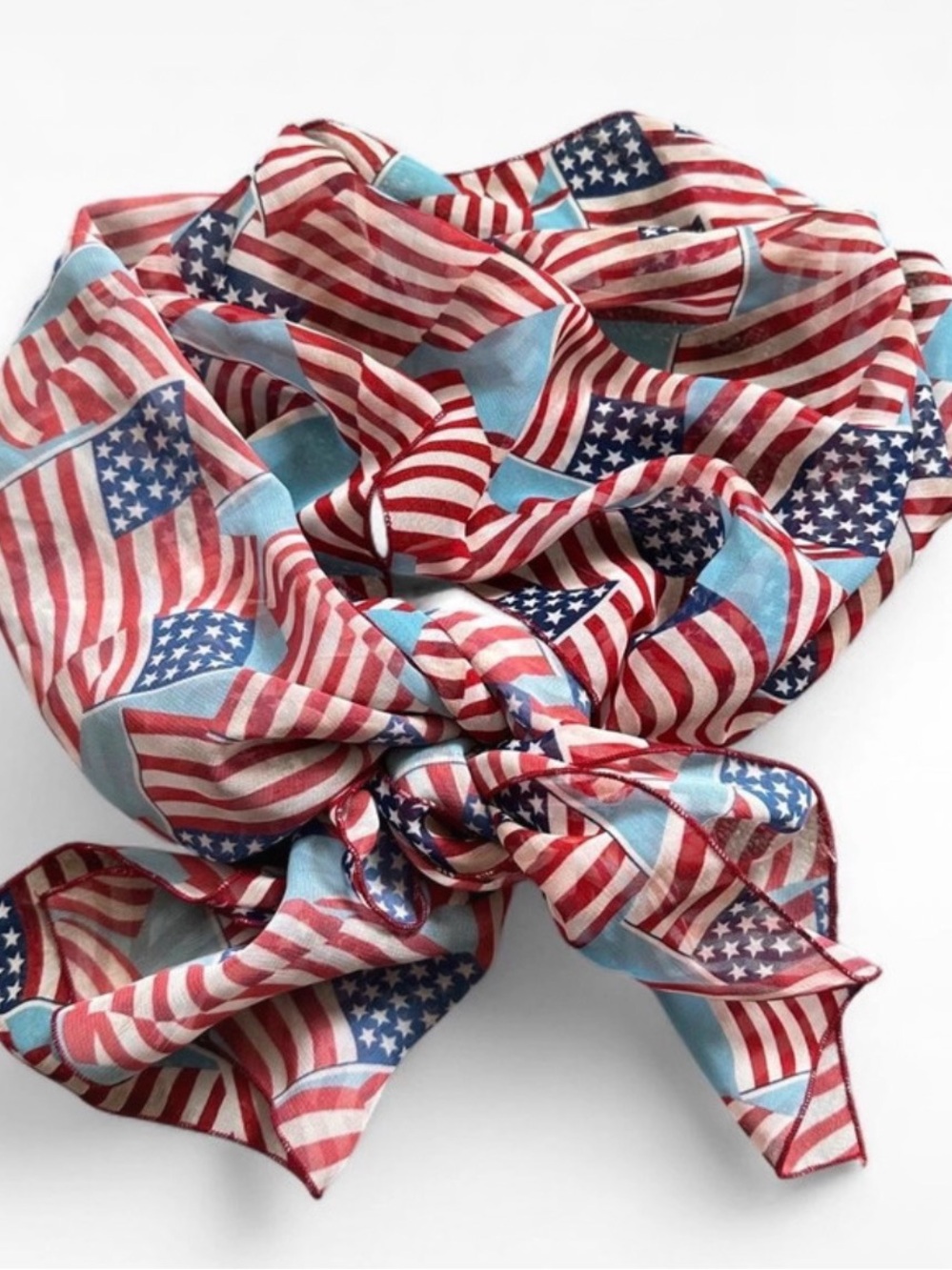 Vintage American Flag Motif Lightweight silky Scarf USA western cowgirl country